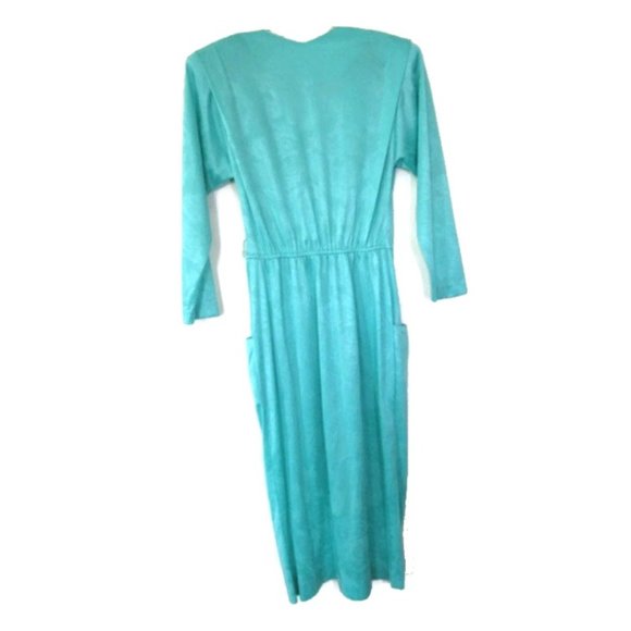 1980s vintage blue green midi belt dress size extra small xs - Picture 5 of 6